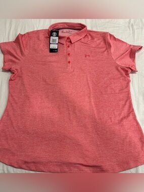 NWT Womens Under Armour Heat Gear Golf Polo Size 2XL Pink Fitted Summer Mom